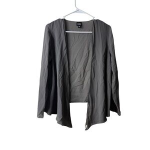 Eileen Fisher Gray 100% Silk Draped Long Sleeve Topper Blouse